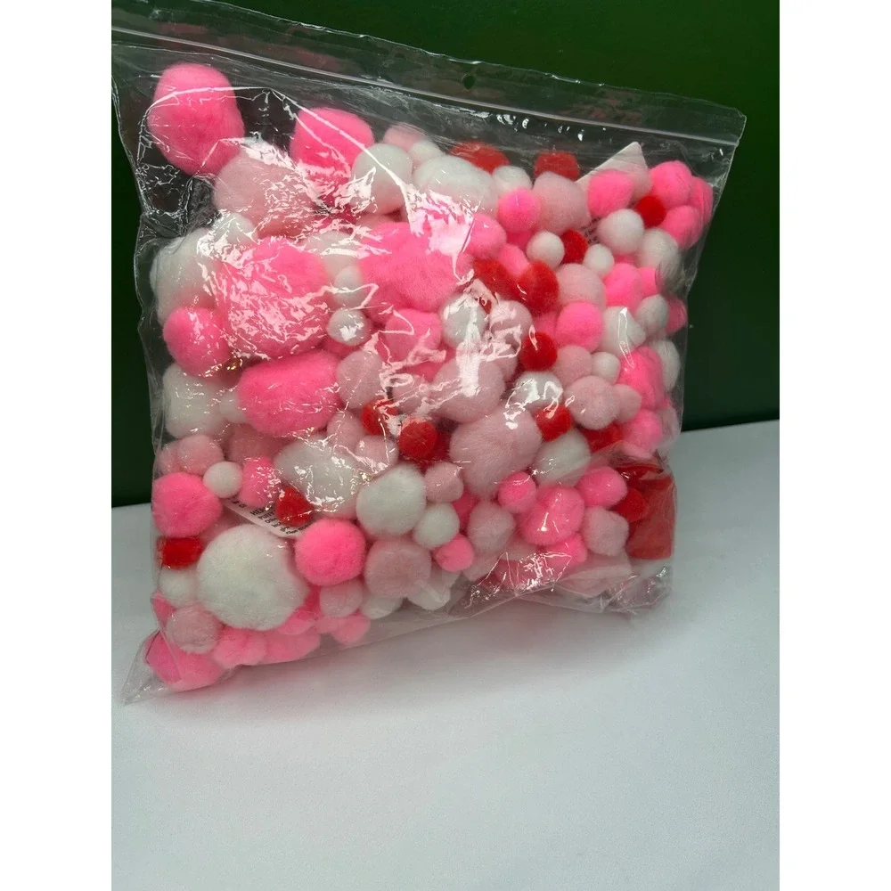 Acrylic Puffy Poms Craft Assortment Pink Red White Multi Size DIY Art Supplies